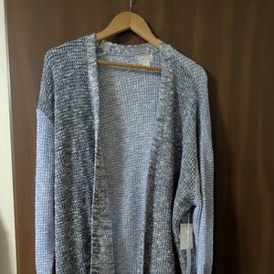 Caslon Gray and Light Blue Open Front Cardigan